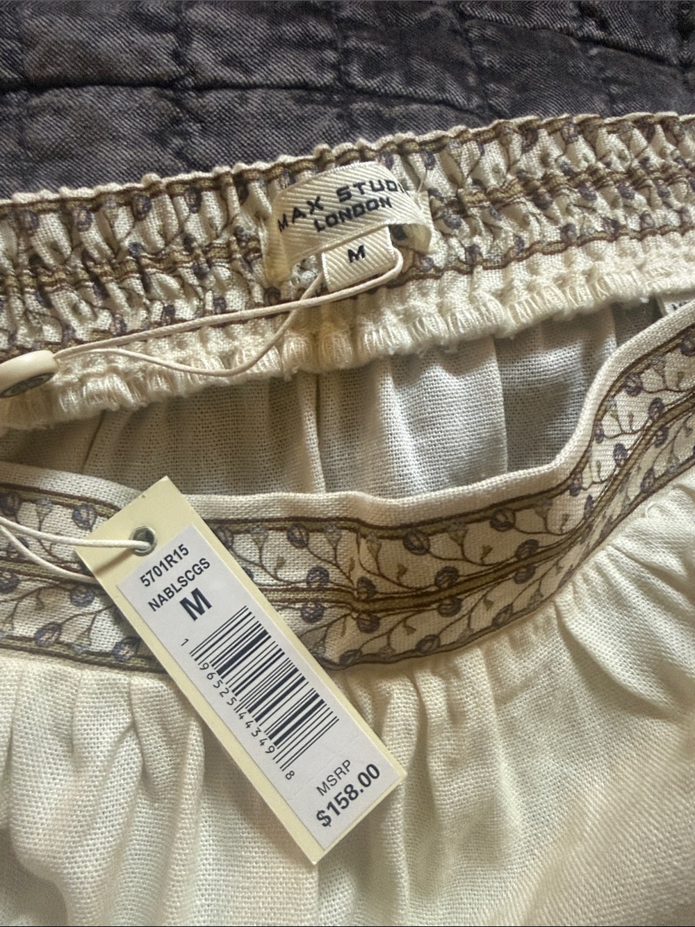 Max Studio Cream Maxi Skirt with Blue and Brown Floral Print - Picture 3 of 3